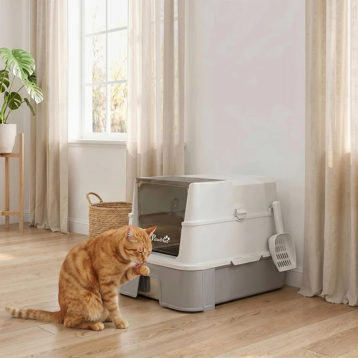 PawHut Katzentoilette, 201 Edelstahl, ABS, Grau, 60L x 40B x 45H cm – Bild 9