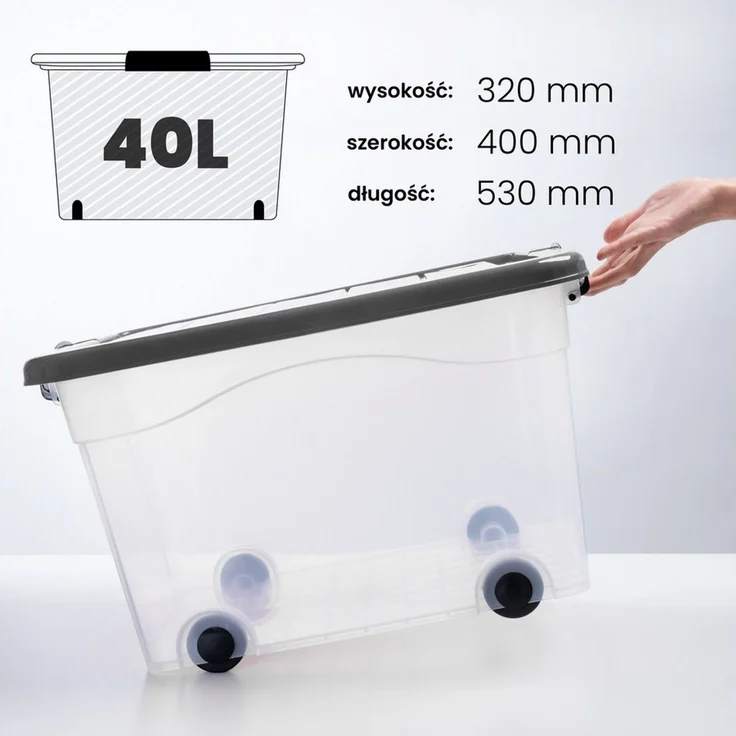 KONZEPT Stapelbox Aufbewahrungsbox 40L mit Deckel & hochwertigen Rollen – bez BPA (3 St), stabilny Verschlüsse, przezroczysty – ​​für Haushalt & Büro – Bild 2