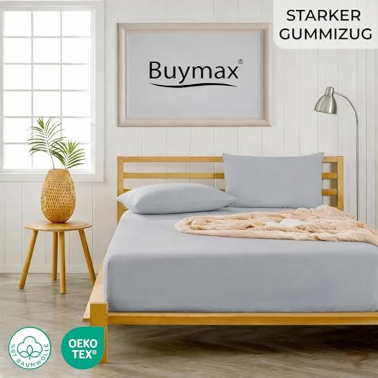 Buymax Wasserbett Spannbettlaken Stretch 180x200-200x220 cm für Wasserbetten und Boxspringbetten, Silber Grau, für Matratzenhöhe bis 35 cm, waschbar bei 60 °C – Bild 2