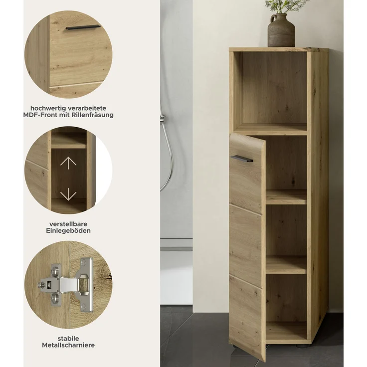 Standschrank hoch (B/H/T: 30x110x30 cm) in Artisan Oak Nachbildung und Artisan Oak Nachbildung – Bild 7