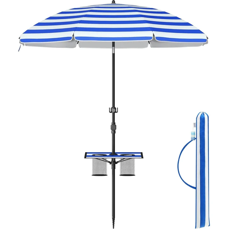 SONGMICS Sonnenschirm, Strandschirm, Sonnenschutz UPF 50+, Ablagefläche, ∅160 cm – Bild 1
