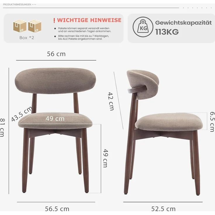 COLAMY Esszimmerstühle 4er Set, Polsternder Stühle Esszimmer mit Rückenlehne, Moderne Küchenstühle Gepolstert, Stoff Dining Chairs mit Back und Holzbeinen für Esszimmer, Küche, Restaurant, Kamel – Bild 3