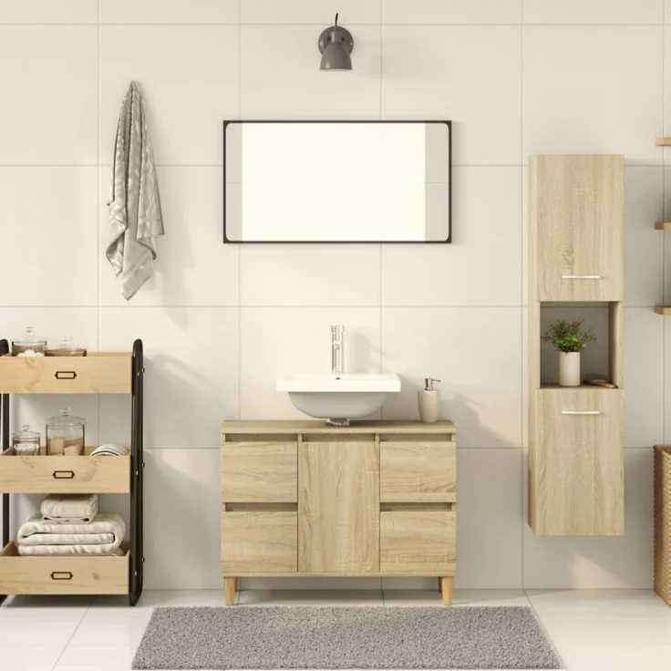 vidaXL Badezimmerschrank Sonoma-Eiche 30x30x130 cm Holzwerkstoff 849635 – Bild 3