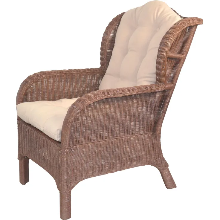 Rattansessel, Ohrensessel, Nostalgie-Sessel, handgeflochten, mit Kissen