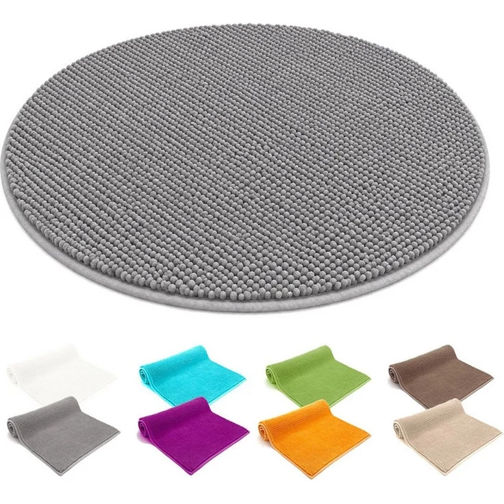 heimtexland Badematte Badvorleger Chenille Badteppich Duschvorleger, rutschhemmend beschichtet, Fußbodenheizung geeignet, schnell trocknend, strapazierfähig, fußbodenheizungsgeeignet, rutschfest, saugstark, Polyester, rund, Rund 60 cm, Hochflor, super ... – Bild 1