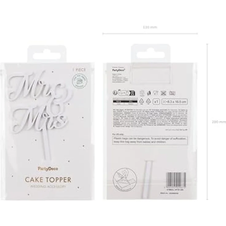 partydeco Tortenstecker, Cake Topper Mr & Mrs Hochzeit 16,5x8,3cm Weiß – Bild 2
