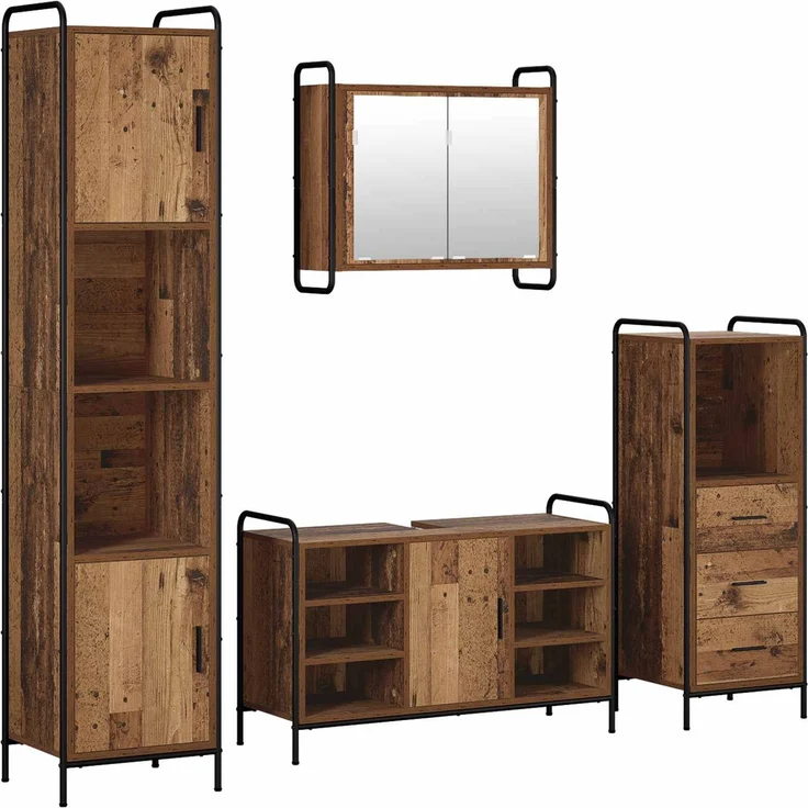 vidaXL Badezimmerschrank-Set 4 stk. Altholz 40 x 36 x 181 cm 3444637 – Bild 2