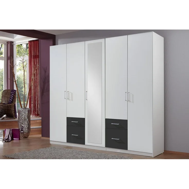 Kleiderschrank FREIBURG in Alpinweiß und anthrazit 225 cm