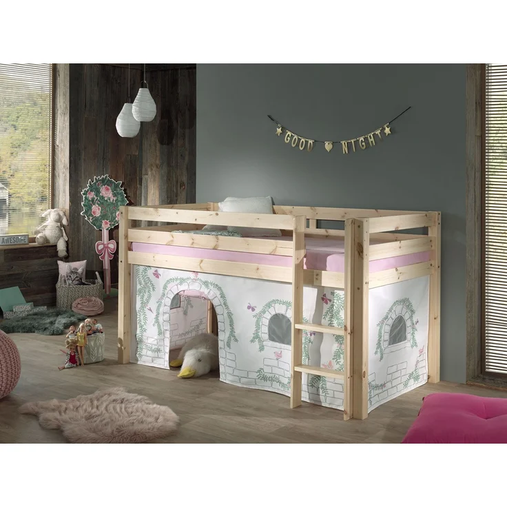 Kinderbett Karolina 210x114x106 Massivholz Natur Textilset Burg 1 – Bild 3