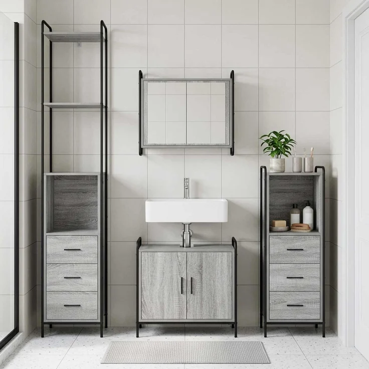 vidaXL Badezimmerschrank-Set 4 stk. Sonoma-Grau 40 x 36 x 200,5 cm 3444666 – Bild 1