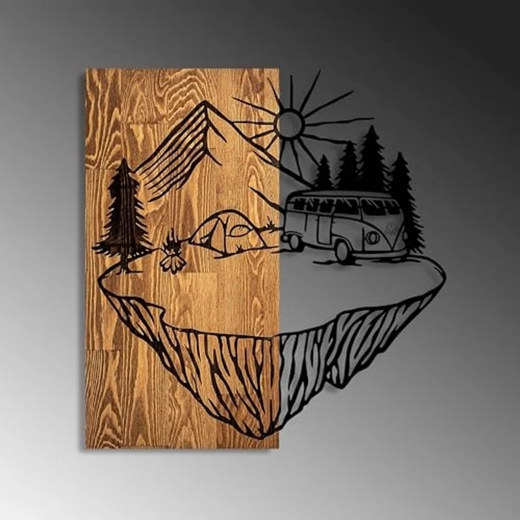 Wallity 'Camp Life' Dekoratives Wandaccessoire aus Holz, Walnuss / Schwarz, 57 x 54 cm – Bild 5