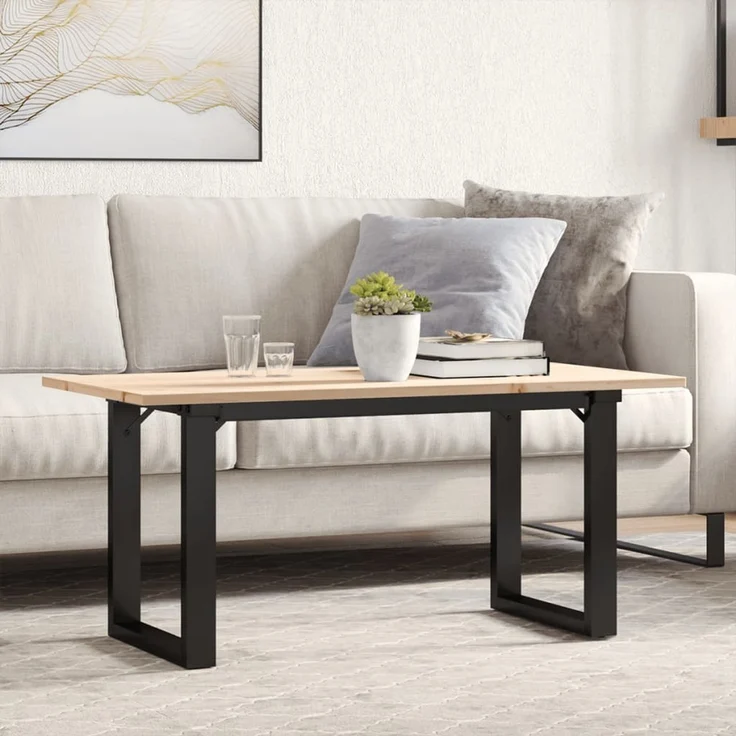 Couchtisch Sofatisch, O-Gestell 100 x 50 x 45 cm Massivholz Kiefer & Stahl d319e – Bild 2