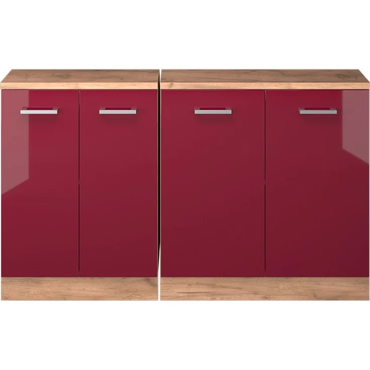 Küchenschrank für Dachschrägen R-Line Rot Hochglanz 140 cm 2er Set Schrankkorpuss 60 cm Tiefe Vicco – Bild 3