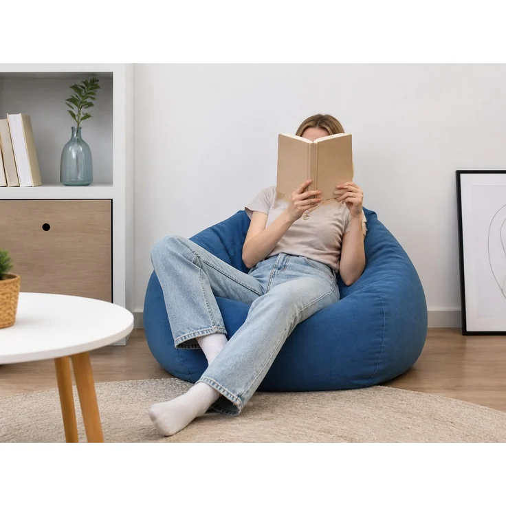 Sitzsack-Hülle ohne Füllmaterial, Blau, 80 x 90 cm, Stoffbezug für Innen- und Außenbereich – Bild 2