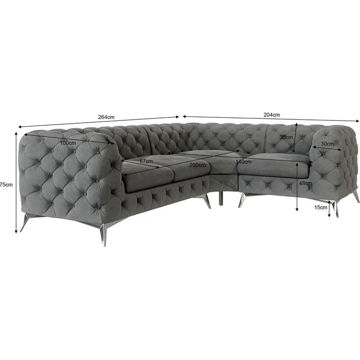 S-Style Möbel Ecksofa Chesterfield Kalina mit Silber Metall Füßen, mit Wellenfederung – Bild 3