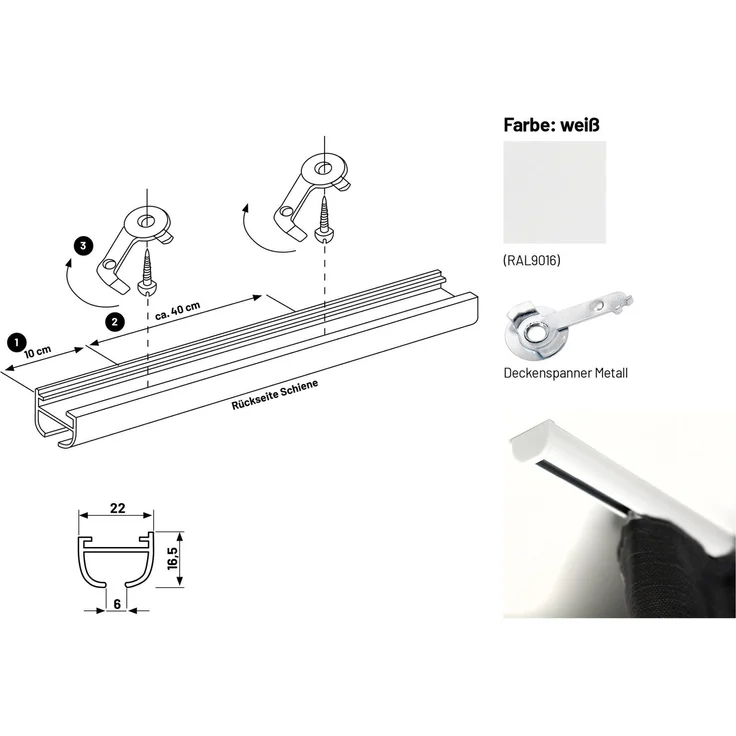 Deco-Raum® Gardinenschiene Innenlauf Round | Länge: 480cm | Material: Aluminium | Farbe: Weiß – Bild 2