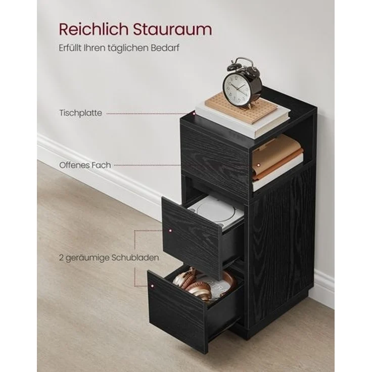 Vasagle Nachttisch (1-St), schmal, Beistelltisch mit 2 Schubladen, offenes Fach – Bild 4