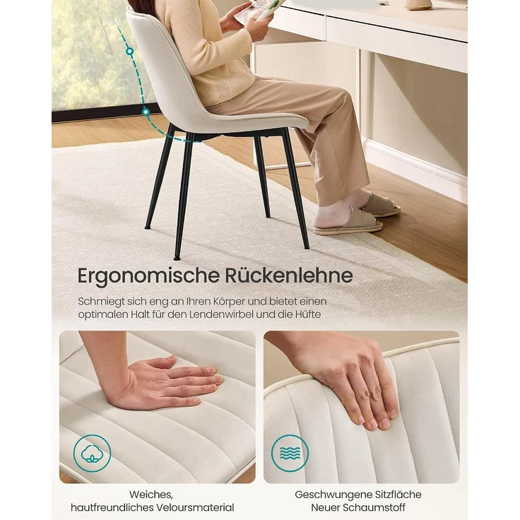 SONGMICS Esszimmerstuhl 4er Set, Küchenstuhl, Polsterstuhl, bis 120 kg belastbar, Stahlbeine, Gebogene Rückenlehne, für Esszimmer, Küche, cappuccinobeige-tintenschwarz – Bild 5