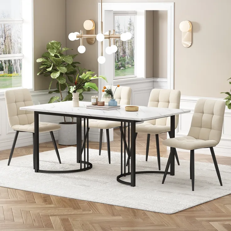 Essgruppe 140x80 cm – moderner Küchentisch mit 4 Samt-Stühlen
