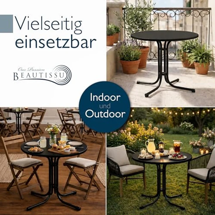 Beautissu Bistrotisch Outdoor Rund Ø 80 cm Wasserfest – Beistelltisch Balkontisch Wetterfest Gartentisch Rund Klappbar 70 cm hoch – Campingtisch Partytisch Esstisch Gastro – Schwarz Bistroni – Bild 7