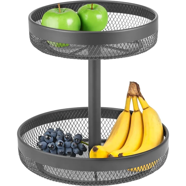 eluno Obstschale 2-stöckige runde Obstetagere / Brotkorb, Obstkorb aus Metall
