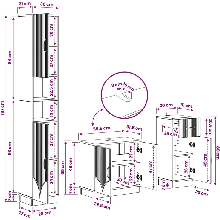 vidaXL 3-teiliges Badezimmer-Schranksystem HOORN Sonoma-Eiche 3417875 – Bild 9