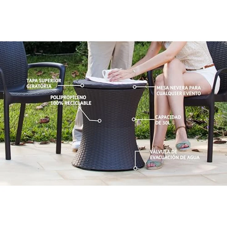 Keter Pacific Cool Bar, 3-in-1 Cocktailtisch, Couchtisch und Outdoor Eiskühler in Rattanoptik, UV-geschützt und wetterfest, braun, Kühlbox 30l Volumen – Bild 5