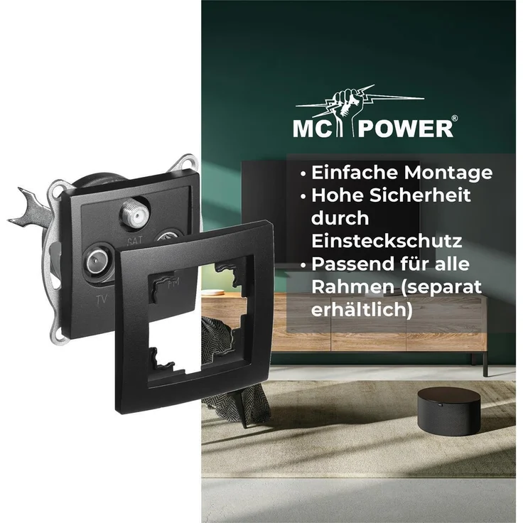 Antennendose McPower ''Flair'' für TV, Radio und Sat, UP, matt schwarz – Bild 4
