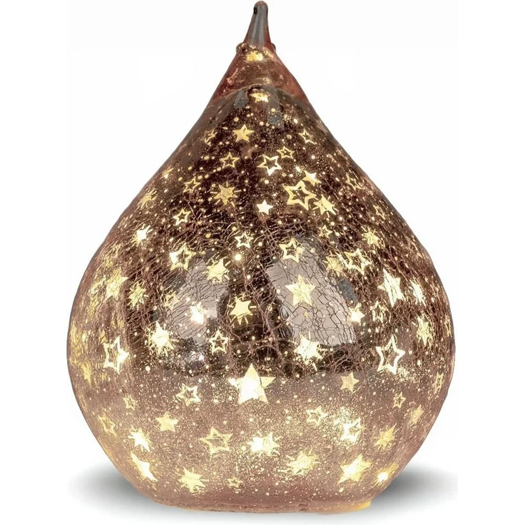 formano LED Deko Tropfen Sterne Rose-Gold 25cm Glasleuchte Crackle-Optik + Timer Timer (6h an/18h aus) – Stimmungslicht für Winter & Weihnachten – Dekoleuchte für gemütliches Zuhause – Bild 1