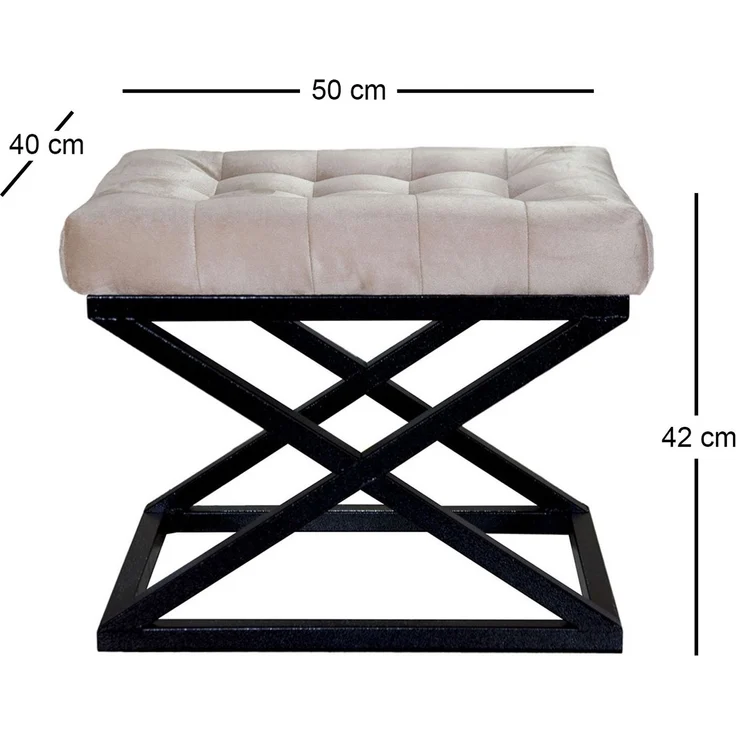Atelier Del Sofa Stylish Pouffe with Metal Frame, 50 x 42 x 40 cm | 100% Polyester Babyface Fabric in Black & Cream | Perfect for Modern Living Spaces – Bild 2
