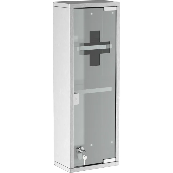 Medikamentenschrank 20 x 12 x 58 cm aus Edelstahl mit Mattglastür und Schloss