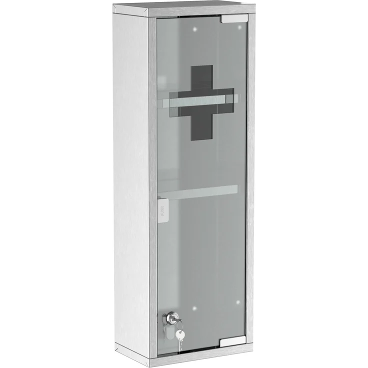 Medikamentenschrank 20 x 12 x 58 cm aus Edelstahl mit Mattglastür und Schloss – Bild 1