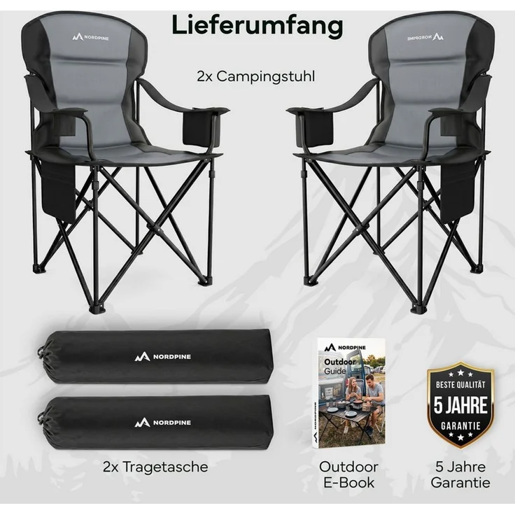 NEOLYMP Campingstuhl Faltbarer Campingstuhl bis 250 kg mit Kühltasche & Getränkehalter – Bild 2