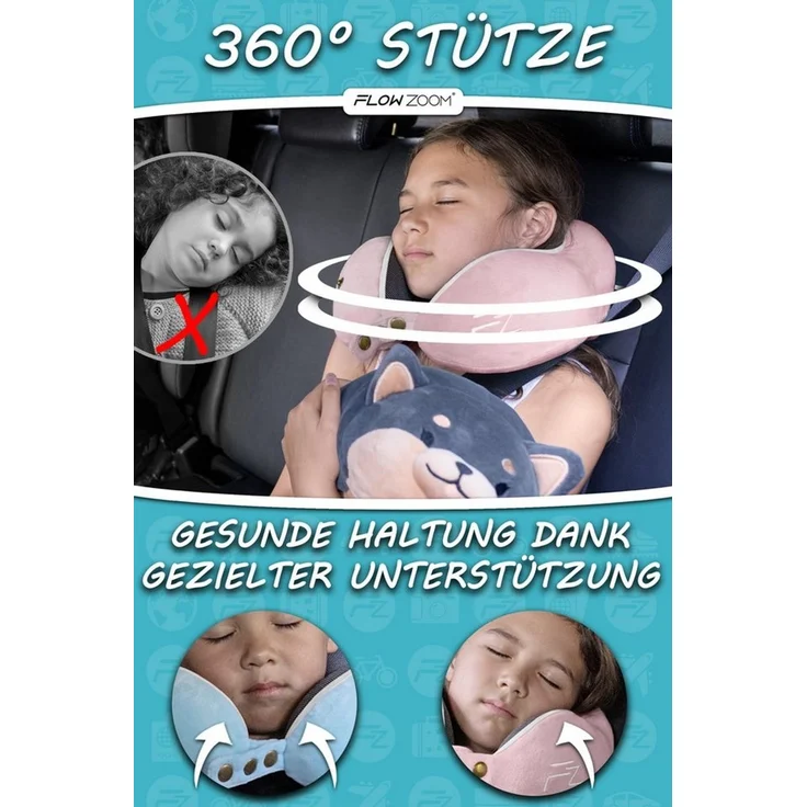 FLOWZOOM Nackenhörnchen COMFY KIDS Nackenkissen Kinder – Reisekissen Memory-Schaum, Kinder-Reisekissen Memory-Foam - Nackenhörnchen Kinder – Bild 2