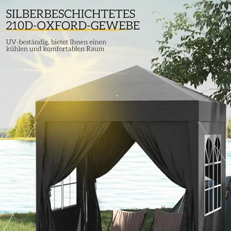 Outsunny Pavillon 2x2m, wasserdichtes Pop-up Faltzelt mit 4 Seitenwänden, Abflusslöchern und Fenster, UV 30+, tragbar, schwarz – Bild 4