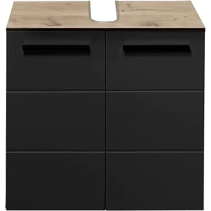 Waschbeckenunterschrank >Vista< 2 Türen, 1 Boden, schwarz / viking oak Dekor - 60x62x31 (BxHxT) – Bild 4