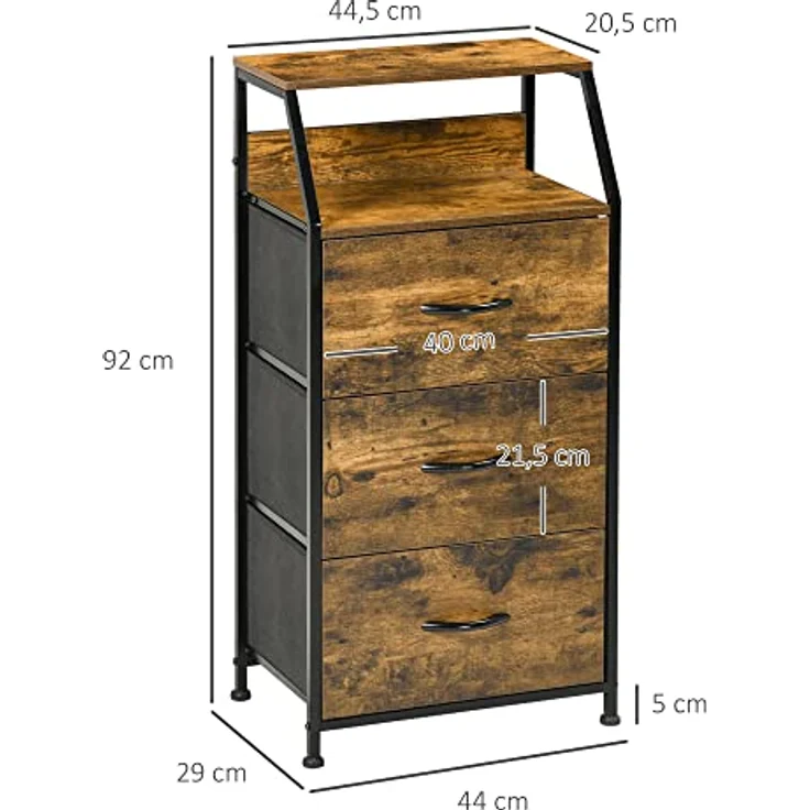 HOMCOM Kommode, braun, Textil, mit 3 Stoffschubladen und Stahlrahmen, 44x92x29 cm, für Wohnzimmer – Bild 3