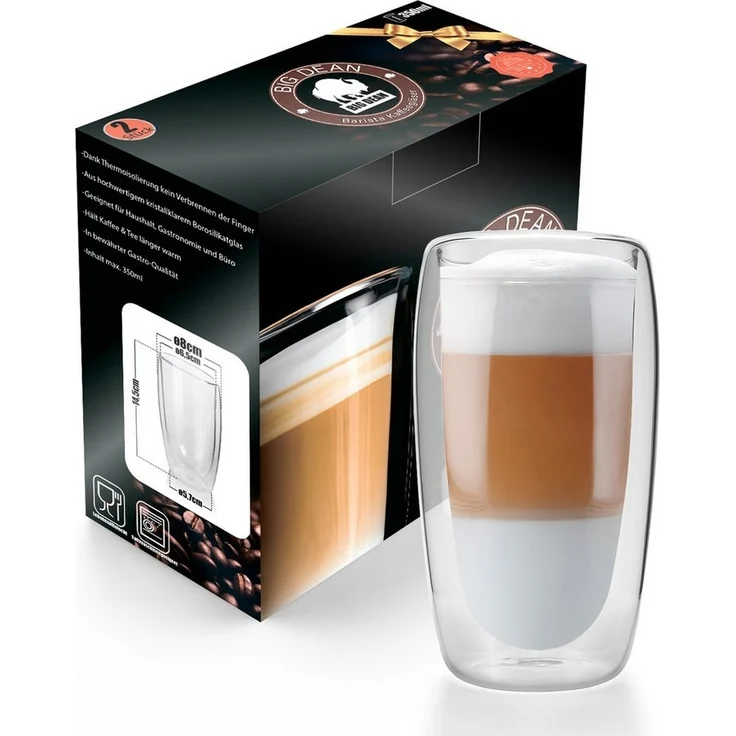 BigDean 6 Stück hohe doppelwandige Latte Macchiato Gläser 350 ml aus Borosilikatglas – Kaffeegläser in Geschenkverpackung – Bild 5