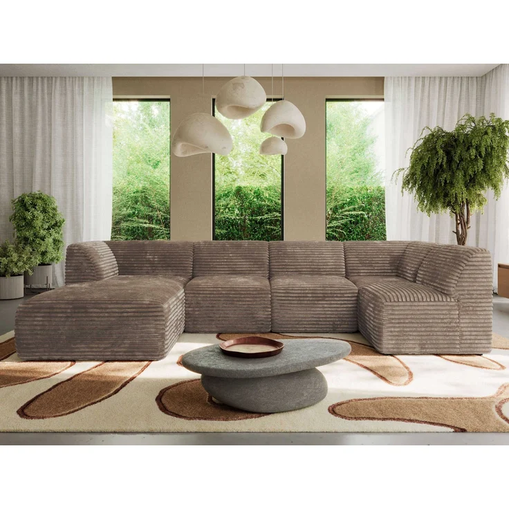 Modulares XXL-Ecksofa MODARO 5M, U-Form, Wohnlandschaft, 5-teilig, freistehend, Wohnzimmer Couch, HR-Schaumstoff - Braun Cord - Links – Bild 5