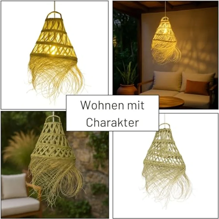 Marrakesch Orient & Mediterran Interior Pendelleuchte Bayamo, handgefertigte Boho Lampe aus Palmenblatt, 28 cm, E14 Fassung, Natur – Bild 6