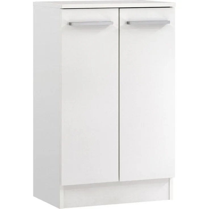 Saphir Unterschrank Quickset 335 Badschrank, 2 Türen, 1 Einlegeboden, 50 cm breit Badezimmer-Unterschrank, Weiß Glanz, Griffe in Chrom Glanz