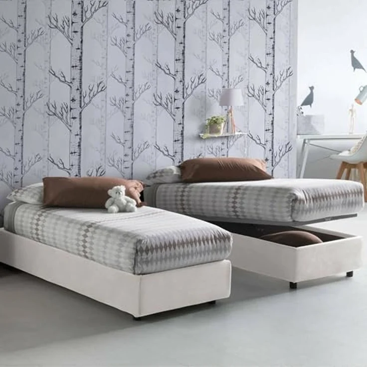 Talamo Italia - Einzelbett Amelia, Bettkasten mit Stoffbezug, 100 % Made in Italy, Öffnung vorne, inklusive Matratze 80x190 cm, Weiß – Bild 1