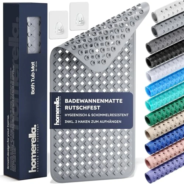 Homerella Badematte rutschfest Hautsensitiv 88x39cm, INKL. AUFHÄNGUNG, Antirutschmatte Badewanne BPA frei, Duschmatte schimmelresistent & maschinenwaschbar – Bild 2