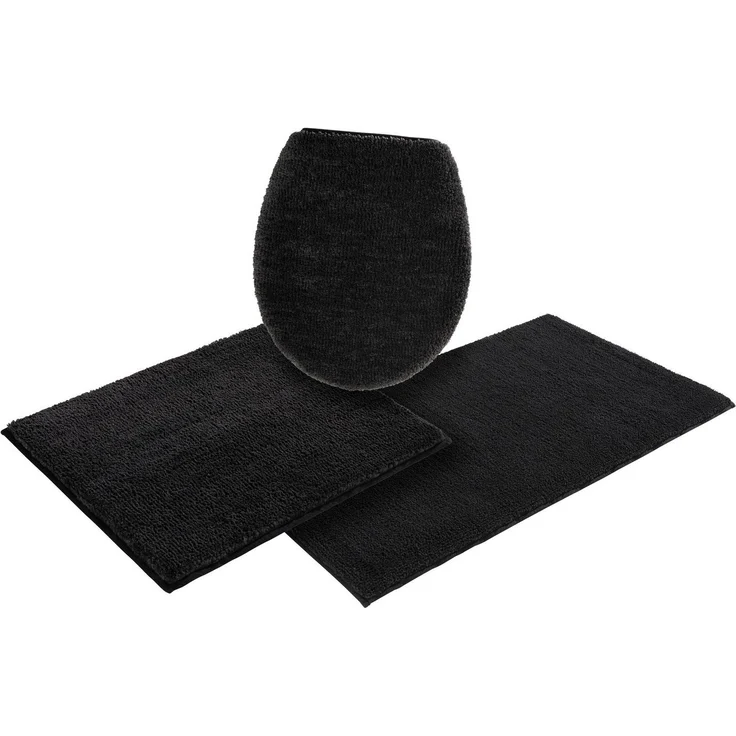 my home Badematte Vanessa, Höhe 10 mm, rutschhemmend beschichtet, fußbodenheizungsgeeignet, schnell trocknend, strapazierfähig, Polyester, rechteckig, 3-tlg. Hänge-WC Set, Badteppich, weiche Haptik, unifarben – Bild 1