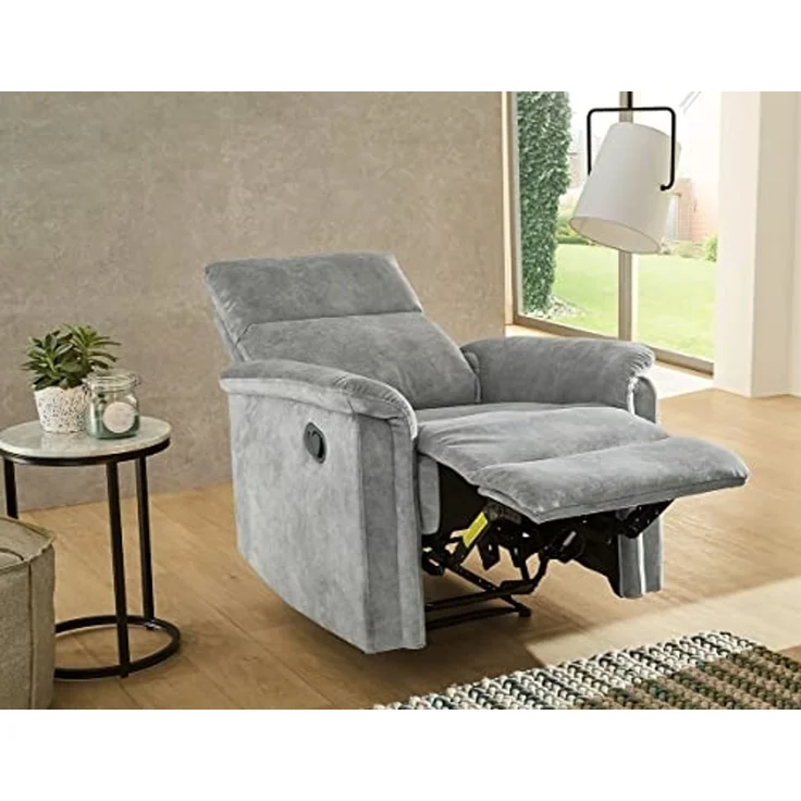 Relax-Fernsehsessel TV Liegefunktion Federkern Polsterung Velours Vintage Grau – Bild 4