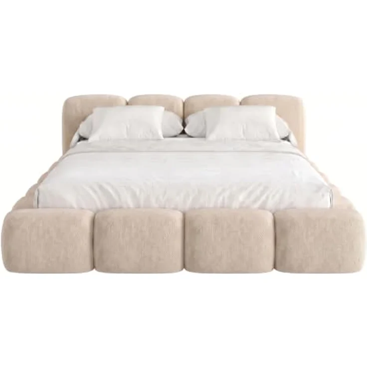 Muffo Polsterbett SUENO, Doppelbett mit Metalllattenrost und Bettkasten, Chenille-Stoff in Creme, 140x200 / 160x200 / 180x200 / 200x200 cm – Bild 4