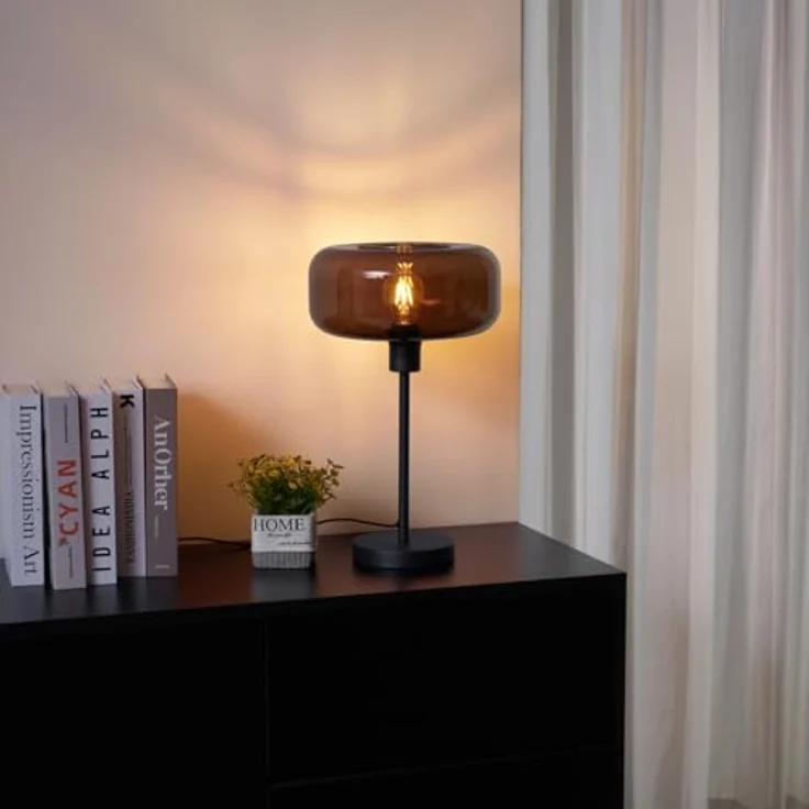 QAZQA Retro Tischleuchte Bizle, Schwarz mit Bronzeglas, Dimmbar, E27, Ideal für Wohnzimmer und Schlafzimmer – Bild 2