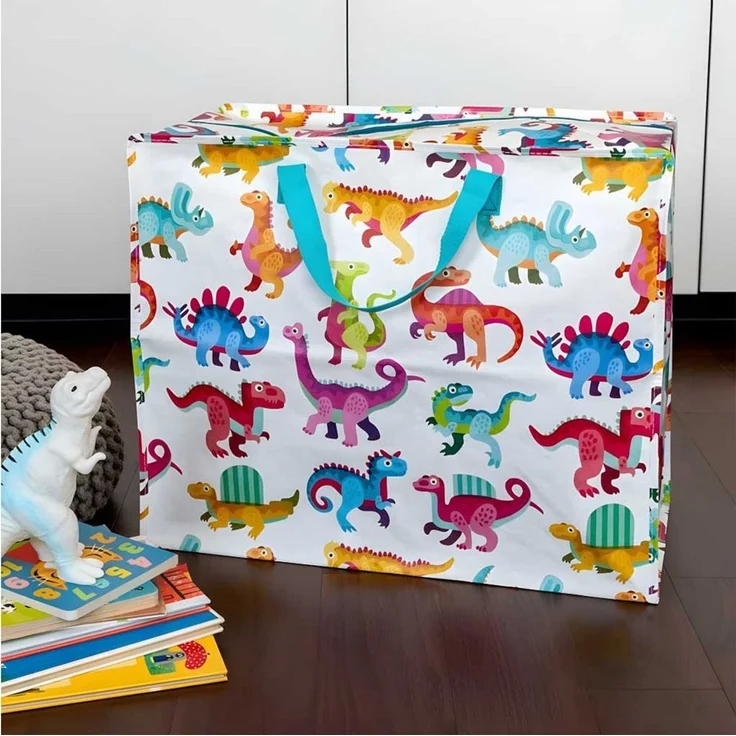 LS-LebenStil Aufbewahrungstasche XXL Jumbo Bag Baby Dinos 55cm Recycelt Nachhaltig Einkaufstasche (Unterbettkommode Organizer Aufbewahrungsbox, 1-tlg, Einkaufstasche mit Reißverschluss Shopper Riesentasche Tragetasche), Aufbewahrung von Bettwäsche Klei... – Bild 3