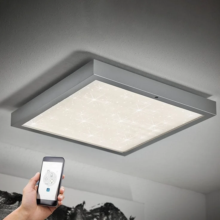 LED SmartHome Deckenleuchte per Fernbedienung und App steuerbar : Mit Glitzereffekt : Chrom-Matt – Bild 1