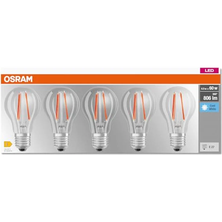 OSRAM LED-Lampe E27, klare Filamentlampe, 7W, 4.000K, 5er Pack – Bild 5